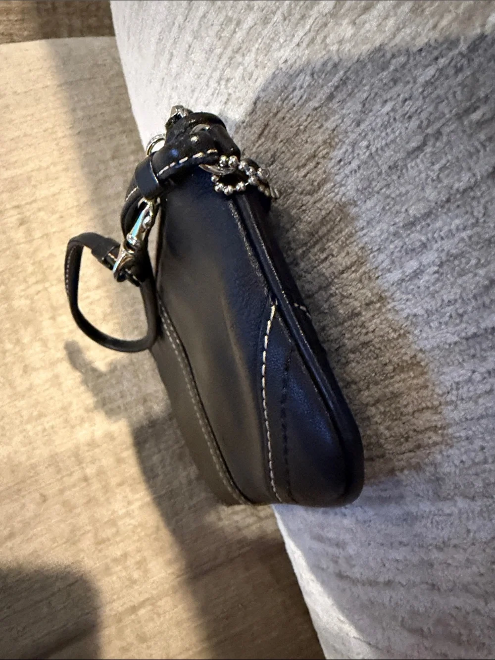 Coach Black Leather Zip Wristlet with Contrast Stitching